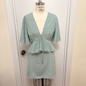C/meo Collective Green Stripe Peplum Mini Dress
